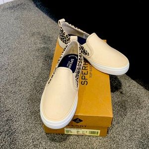 Sperry Animal print slip ons